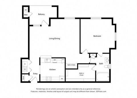 1 Bedroom Floor Plan 1 Bedroom Floor Plan at Capitol Crossing, Austin, TX